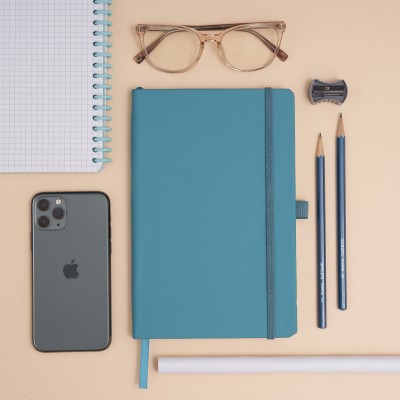 Doodle Pro Series Executive A5 Leather Hardbound Ruled Diary with pen loop Turkish Blue A5 Notebook Ruled 192 Pages(Turkish Blue)