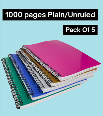 MKG notebook Spiral A4 Notebook Plain 200 Pages(Multicolor, Pack of 5)