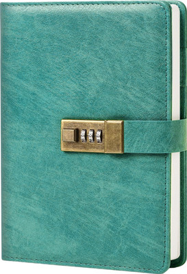 AccuPrints PU Leather Notebook Diary with Lock A5 Diary Ruled 192 Pages(Green)