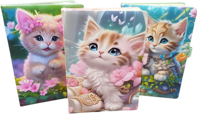 TECHNOCHITRA Cute Moon Eyes Kitten Diary Notebook Journal with Bookmark for Girls A5 Notebook Ruled 95 Pages(Multicolor)