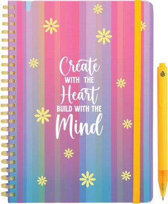 Doodle Soft Spiral Wiro Notebook With Stylish Pen, A5 Notebook Ruled 160 Pages(Pink & Yellow)