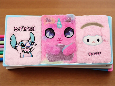 Eclet 3pcs Mix Design Soft Cute Fur Diary for Girls/boys Personal Diary A5 Diary Furry Diary for Girls Fur Cover Notebook with Ruled Page 80 Pages(Multicolor)