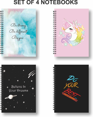 Papco Notebook A5 Diary Ruled 144 Pages(Black, Multicolor, Pack of 4)