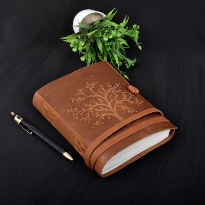 Bonjour Store Tree of Life Handmade Leather Journal - Vintage Antique Deckle Edge Pape A5 Diary 100 200 Pages(Brown)