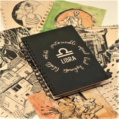hariom trading and co Libra Zodiac Sign. MDF Handcraft Designer Diary A5 Diary Ruled 160 Pages(Black)
