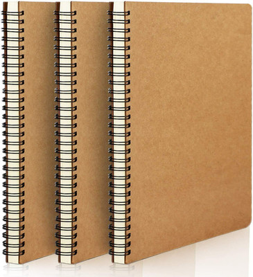 SHUANG YOU Paper A5 Notebook A5 size Black Hardcover Spiral Plain Travel Writing Notebooks 120 Pages(Brown, Pack of 3)