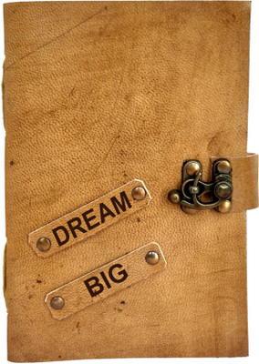 Rjkart Dream Big Embossed On Leather Cover Handmade Paper Diary with Lock For Office , Gift , Stationary , Notes , Travel Journal ETC. A5 Diary unruled 200 Pages(Brown)