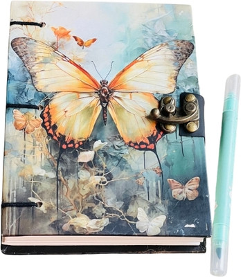 Al Zohra Handicraft Leather Cardboard Golden Butterfly Print Special Binding A5 Diary Notebook A5 Note Book Unruled 200 Pages(Multicolor)