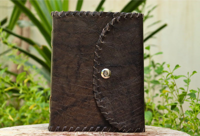 LEATHER VINTAGE MEDIUM SIZE BUTTON LEATHER JOURNAL A5 Journal PLAIN 200 Pages(Dark Grey)