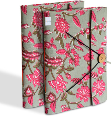 HOMESTIC Handicraft Notebook A5 Diary Floral Print Diary With Lock System for Home, Traveling, Office Packof 2 (Green) 100 Pages(Green, Pack of 2)