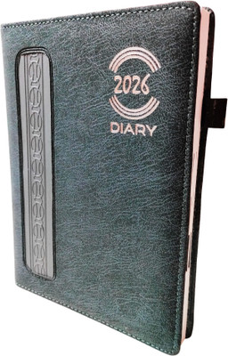 Excel PU Leather Finish Hard Bound Executive Diary Planner Sunday Full page Regular Diary 2026 with Pen Holder Ruled (Cover Design may be Different) 365 Pages(Grey)