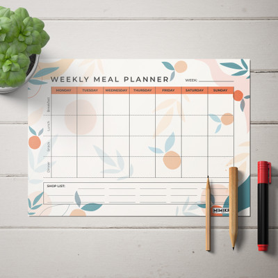 Mimikry Weekly Meal Planner with Fridge Magnet | Undated Tear-Off Planning Sheets A4 Note Pad Multi-Sectional 50 Pages(Vibrant)