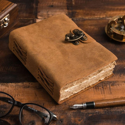 DI-KRAFT Leather Cover Handmade Unruled Paper Diary Journal Office Planner Writing A5 Diary Unruled 100 Pages(Design 12)