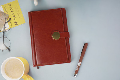 Diaro Practical Front Pocket Diary with Magnetic Closure, Pen Loop & Ribbon Bookmark A5 Note Book Ruled 224 Pages(Brown)