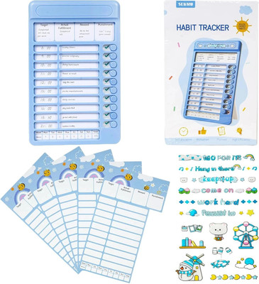 Magnemite Habit Tracker Kids Chore Chart, Plastic Checklist Board with 15 Detachable Sheet Regular Planner/Organizer Ruled 15 Pages(Blue)