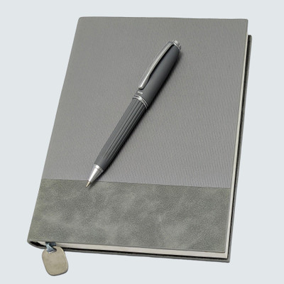 UJJi Line Pattern Grey Color with Metal Pen A5 Size Ruled Notebook A5 Notebook Ruled 192 Pages(Grey)