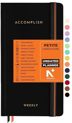 NEORAH -2025 PETITE Undated Weekly Dated Planner-Hardcover+12 MonthButget+Habit Tracker Assorted Planner Squared 176 Pages(Black)