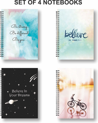 Papco Notebook A5 Diary Ruled 144 Pages(Black, Blue, Pack of 4)