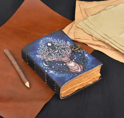 ARSHAD HANDICRAFT Deer UV Printed Leather Diary with lock closure A5 Diary Plain 200 Pages(Multicolor)