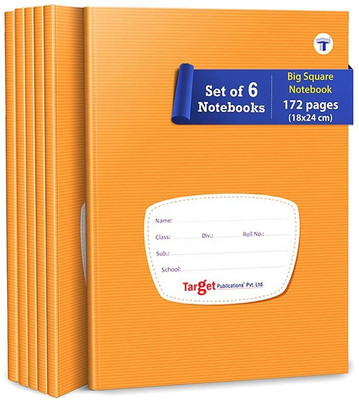 Target Publications Big Square Notebooks for Kids | Maths Copy Book|18x24 cm Approx|GSM 58| Set of 6 Regular Notebook Ruled Pages 172 Pages(Brown, Pack of 6)