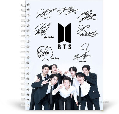 PurpleBees Bts Ot7 With All Signature White Formals V Diary | Bts Printed Unruled 160 A5 Notebook Plain 150 Pages(Multicolor)