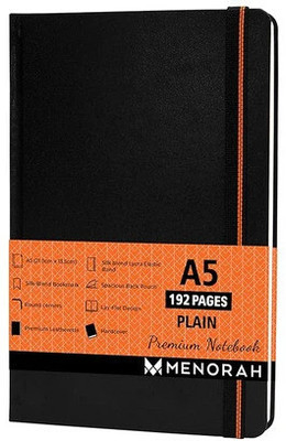 MENORAH - Plain Journal Notebook - 192 Pages- 100 GSM-(21 x 13.5 Cm) - Office Notebook A5 Notebook UNRULED 192 Pages(Black)