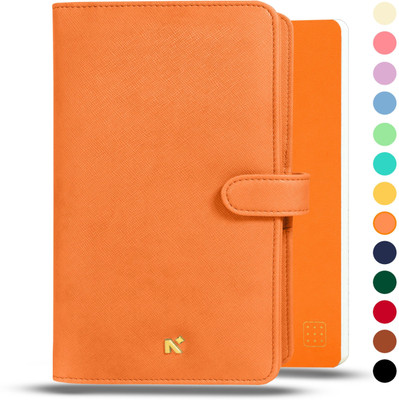 NEORAH PETITE Notebook SLEEVE with SNAP + JOURNAL |Faux Leather + Penloop|4 Card Slots Assorted Organizer DOTGRID 160 Pages(Orange)