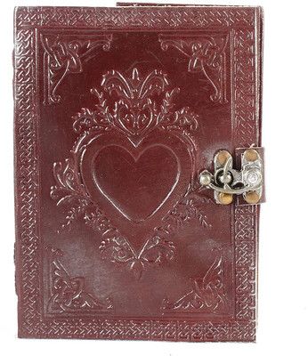 KRISHNA HANDICRAFTS leather unlined journal embossed heart brown diary A5 Diary unruled 100 Pages(Brown)