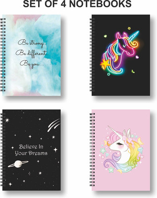 Papco Notebook A5 Diary Ruled 144 Pages(Pink, Black, Pack of 4)