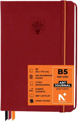NEORAH ART JOURNAL | Dotgrid Notebook | 3 Bookmarks |Elastic Closure, Inner BackPocket B5 Journal DOTTED 160 Pages(Red)