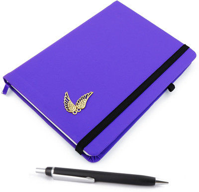 ASRAW Golden Wings A5 Sized Hardcover Diary with Tic Tac Pen A5 Diary Ruled 176 Pages(Purple)