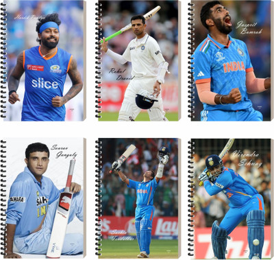ESCAPER Indian Cricket Stars Designer Notepad, Personal Diary, Spiral Notebook A5 Diary Ruled 160 Pages(Jumbo, Pack of 6)