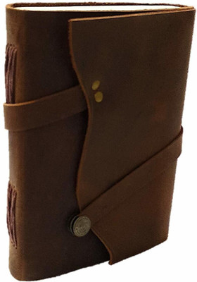 Anshika International Unique and Artificial Journal Writing Notebook Handmade Embossed Travel Diary with Classic Style and Formate with Rope Button - (Brown) Regular Diary Unruled 100 Pages(Belt Brown)