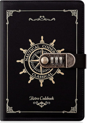 Niralasa Lock Diary Vintage Journal with Lock for Women Leather Diary with Lock Regular Diary Ruled 200 Pages(Black)
