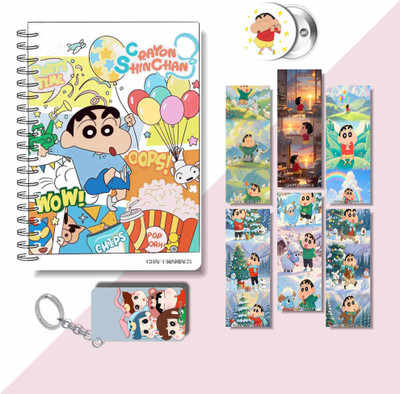 craft maniacs 2025 SHINCHAN DIARY & 6 FREEBIE BOOKMARKS & ONE KEYCHAIN & ONE BADGE A5 Diary RULED 160 Pages(White)