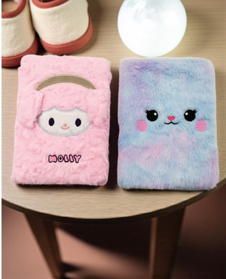 Eclet 2pcs Soft Cute Fur Diary for Girls/boys Personal Diary A5 Diary Furry Diary for Girls Fur Cover Notebook with Ruled Page 80 Pages(Multicolor)