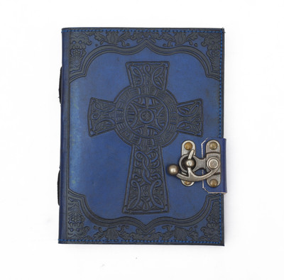CRAFT CLUB Cross Embossed Handmade leather Diary A5 Diary Unruled 200 Pages(Blue)