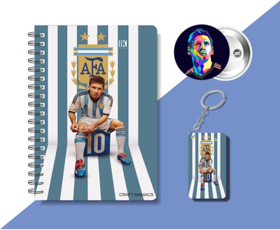 craft maniacs FOOTBALLER DIARY & KEYCHAIN & BADGE A5 Notebook RULED 120 Pages(Multicolor)