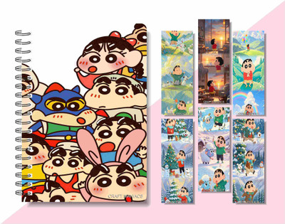 craft maniacs 2024 SHINCHAN DIARY & 6 FREEBIE BOOKMARKS A5 Notebook RULED 160 Pages(Multicolor)