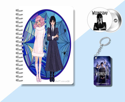 craft maniacs 2025 COLLECTIONN KEYCHAIN & ONE BADGE A5 Notebook RULED 160 Pages(Multicolor)