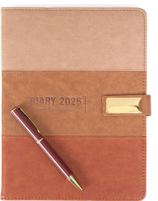 Scribelle Diary 2026 B5 Diary Single Rule , Month Cut 324 Pages(Tan, Brown)