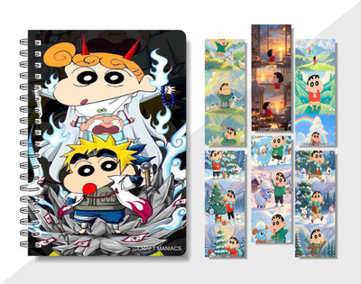 craft maniacs 2025 SHINCHAN DIARY & 6 FREEBIE BOOKMARKS A5 Diary RULED 160 Pages(Multicolor)