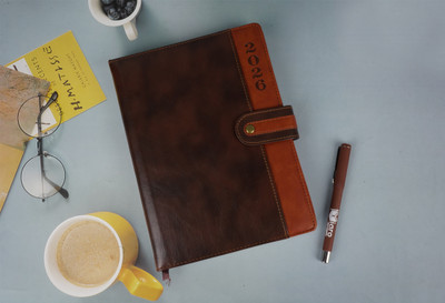 Diaro PU Leather Business Dated Planner, Snap Closure with Pen Holder and Pen Loop B5 Diary Ruled 365 Pages(Brown)