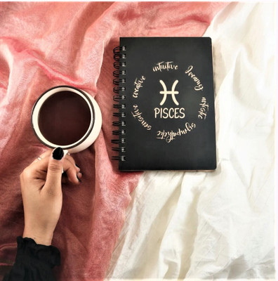 hariom trading and co Pisces Zodiac Sign. MDF Handcraft Designer Diary A5 Diary Ruled 160 Pages(Black)