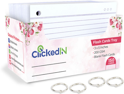 DGSL Double SIDED Ruled Index Flash Card-200 GSM,150 Card 3x5 inch with 4 Binder Ring Regular Journal Ruled 150 Pages(White)