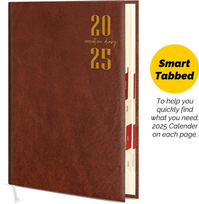 Abstract Collection Designer, Month Planner with Smart Tab Leatherette Diary 2023 B5 Diary Single Rule 366 Pages(Brown)