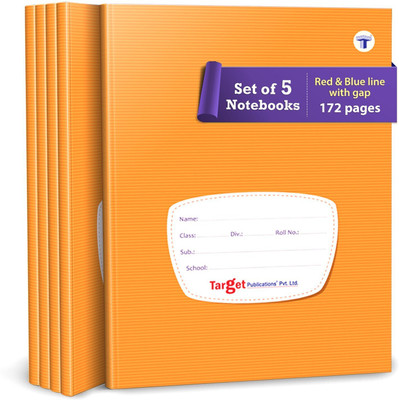 Target Publications Red & Blue Line Notebooks | Four Line Copy | 172 Pages | 15.5 x 19 cm |Set of 5 Regular Notebook Red and Blue Line 860 Pages(Brown, Pack of 5)