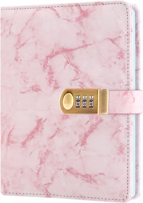 AccuPrints PU Leather Notebook Diary with Lock A5 Diary Ruled 192 Pages(Pink)