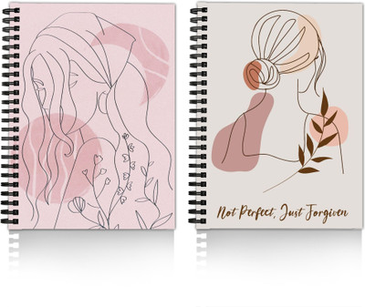 DI-KRAFT Diary Combo Pack | Printed Diary combo Pack | BTS New Collection A5 Diary Unruled 120 Pages(Peach Pink and Light Grey, Pack of 2)