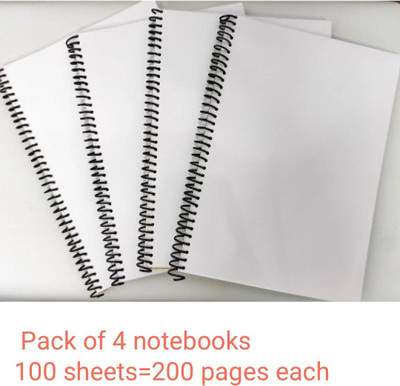 Handcrafted My notebook A4 Notebook Unruled 200 Pages(Blue, White, Pack of 4)